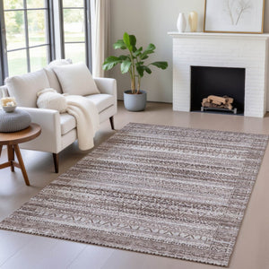 HomeRoots 5' Brown and Beige Striped Washable Area Rug for Indoor and Outdoor Use - Durable and Stylish Décor 10' X 14' 631484