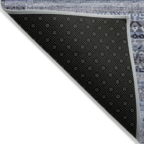 HomeRoots 5' Blue and Charcoal Striped Washable Area Rug for Indoor and Outdoor Use – Durable and Stylish! 5' X 8' 631486