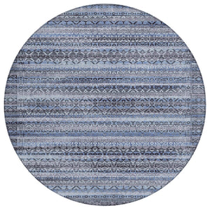 HomeRoots 5' Blue and Charcoal Striped Washable Area Rug for Indoor and Outdoor Use – Durable and Stylish! 8' Round 631487