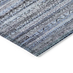 HomeRoots 5' Blue and Charcoal Striped Washable Area Rug for Indoor and Outdoor Use – Durable and Stylish! 8' Round 631487