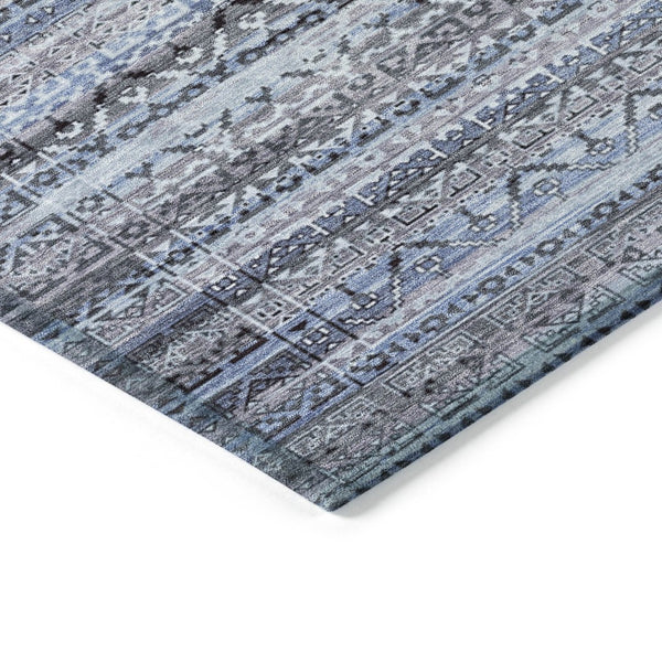 HomeRoots 5' Blue and Charcoal Striped Washable Area Rug for Indoor and Outdoor Use – Durable and Stylish! 8' Round 631487