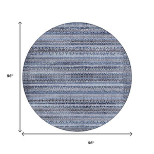 HomeRoots 5' Blue and Charcoal Striped Washable Area Rug for Indoor and Outdoor Use – Durable and Stylish! 8' Round 631487
