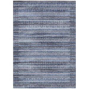 HomeRoots 5' Blue and Charcoal Striped Washable Area Rug for Indoor and Outdoor Use – Durable and Stylish! 8' X 10' 631488