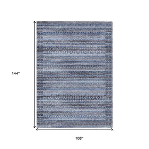 HomeRoots 5' Blue and Charcoal Striped Washable Area Rug for Indoor and Outdoor Use – Durable and Stylish! 9' X 12' 631489