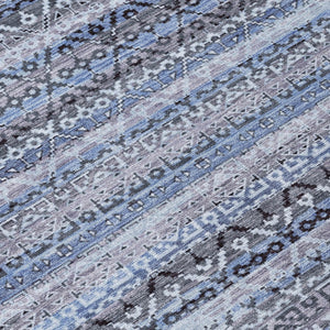 HomeRoots 5' Blue and Charcoal Striped Washable Area Rug for Indoor and Outdoor Use – Durable and Stylish! 9' X 12' 631489