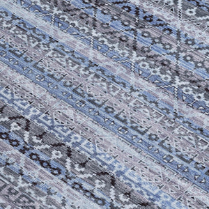 HomeRoots 5' Blue and Charcoal Striped Washable Area Rug for Indoor and Outdoor Use – Durable and Stylish! 10' X 14' 631490