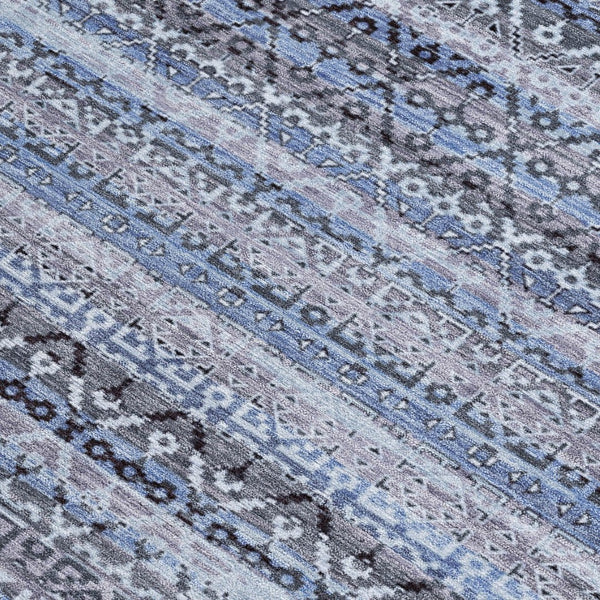 HomeRoots 5' Blue and Charcoal Striped Washable Area Rug for Indoor and Outdoor Use – Durable and Stylish! 10' X 14' 631490