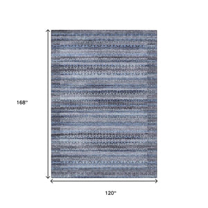 HomeRoots 5' Blue and Charcoal Striped Washable Area Rug for Indoor and Outdoor Use – Durable and Stylish! 10' X 14' 631490