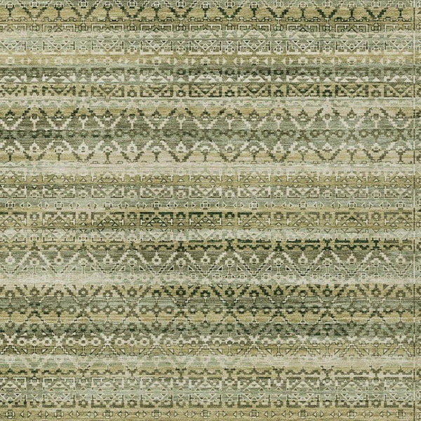 HomeRoots 5' Stylish Green and Beige Striped Washable Area Rug for Indoor or Outdoor High-Traffic Spaces 5' X 8' 631492