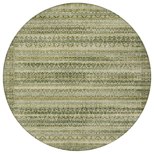 HomeRoots 5' Stylish Green and Beige Striped Washable Area Rug for Indoor or Outdoor High-Traffic Spaces 8' Round 631493