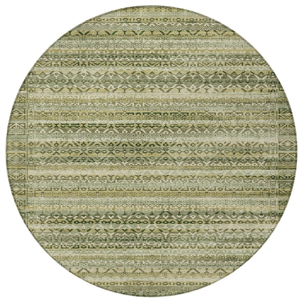 HomeRoots 5' Stylish Green and Beige Striped Washable Area Rug for Indoor or Outdoor High-Traffic Spaces 8' Round 631493