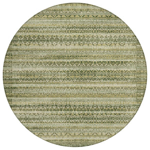 HomeRoots 5' Stylish Green and Beige Striped Washable Area Rug for Indoor or Outdoor High-Traffic Spaces 8' Round 631493