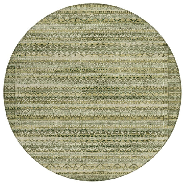 HomeRoots 5' Stylish Green and Beige Striped Washable Area Rug for Indoor or Outdoor High-Traffic Spaces 8' Round 631493
