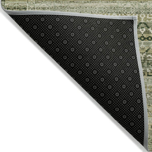 HomeRoots 5' Stylish Green and Beige Striped Washable Area Rug for Indoor or Outdoor High-Traffic Spaces 8' Round 631493