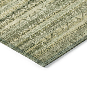 HomeRoots 5' Stylish Green and Beige Striped Washable Area Rug for Indoor or Outdoor High-Traffic Spaces 8' Round 631493
