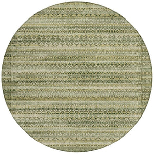 HomeRoots 5' Stylish Green and Beige Striped Washable Area Rug for Indoor or Outdoor High-Traffic Spaces 8' Round 631493