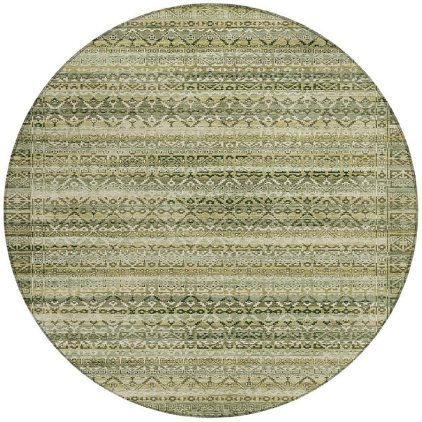 HomeRoots 5' Stylish Green and Beige Striped Washable Area Rug for Indoor or Outdoor High-Traffic Spaces 8' Round 631493