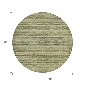HomeRoots 5' Stylish Green and Beige Striped Washable Area Rug for Indoor or Outdoor High-Traffic Spaces 8' Round 631493