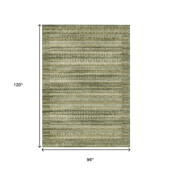 HomeRoots 5' Stylish Green and Beige Striped Washable Area Rug for Indoor or Outdoor High-Traffic Spaces 8' X 10' 631494