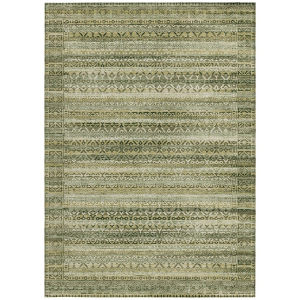 HomeRoots 5' Stylish Green and Beige Striped Washable Area Rug for Indoor or Outdoor High-Traffic Spaces 9' X 12' 631495