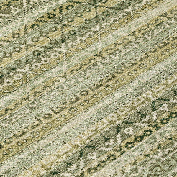 HomeRoots 5' Stylish Green and Beige Striped Washable Area Rug for Indoor or Outdoor High-Traffic Spaces 9' X 12' 631495