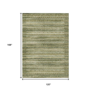 HomeRoots 5' Stylish Green and Beige Striped Washable Area Rug for Indoor or Outdoor High-Traffic Spaces 10' X 14' 631496