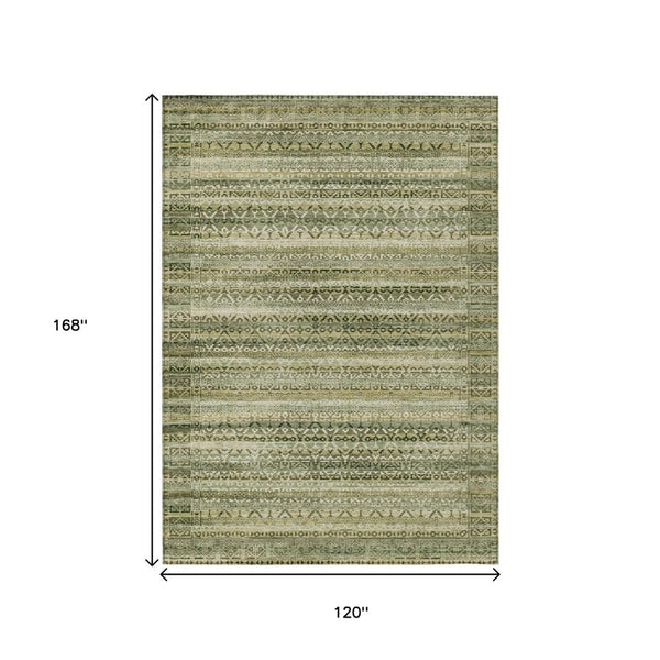 HomeRoots 5' Stylish Green and Beige Striped Washable Area Rug for Indoor or Outdoor High-Traffic Spaces 10' X 14' 631496