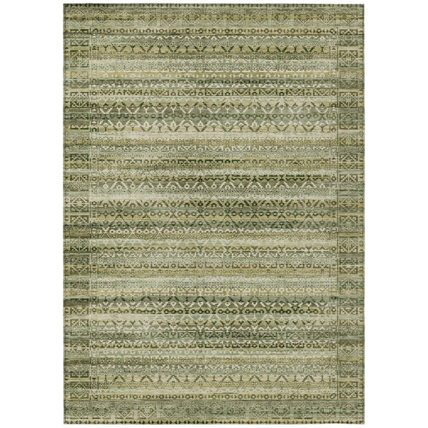 HomeRoots 5' Stylish Green and Beige Striped Washable Area Rug for Indoor or Outdoor High-Traffic Spaces 10' X 14' 631496
