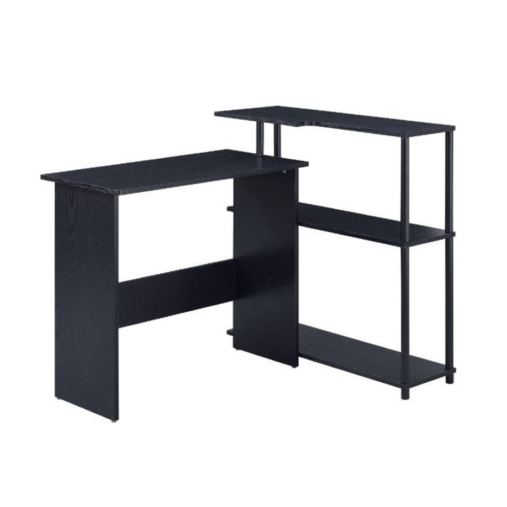 English Elm Rectangular Writing Desk With Integrated Side Bookshelf - Modern, Space-Saving Black Office Solution B016P311329-GIGA