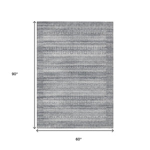 HomeRoots 5' Gray and Silver Striped Indoor Outdoor Area Rug - Stylish, Washable, and Stain-Resistant Design 5' X 8' 631498