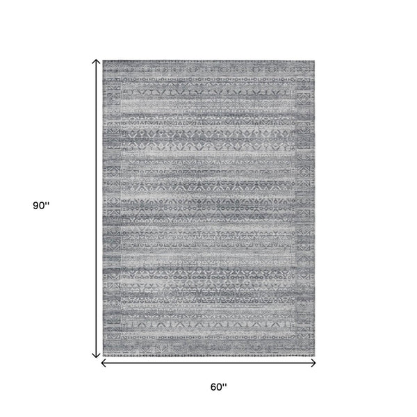 HomeRoots 5' Gray and Silver Striped Indoor Outdoor Area Rug - Stylish, Washable, and Stain-Resistant Design 5' X 8' 631498