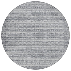 HomeRoots 5' Gray and Silver Striped Indoor Outdoor Area Rug - Stylish, Washable, and Stain-Resistant Design 8' Round 631499