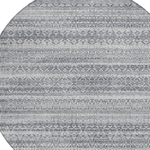 HomeRoots 5' Gray and Silver Striped Indoor Outdoor Area Rug - Stylish, Washable, and Stain-Resistant Design 8' Round 631499