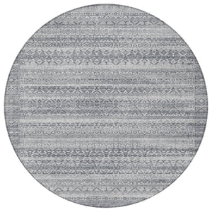 HomeRoots 5' Gray and Silver Striped Indoor Outdoor Area Rug - Stylish, Washable, and Stain-Resistant Design 8' Round 631499
