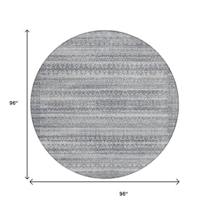 HomeRoots 5' Gray and Silver Striped Indoor Outdoor Area Rug - Stylish, Washable, and Stain-Resistant Design 8' Round 631499