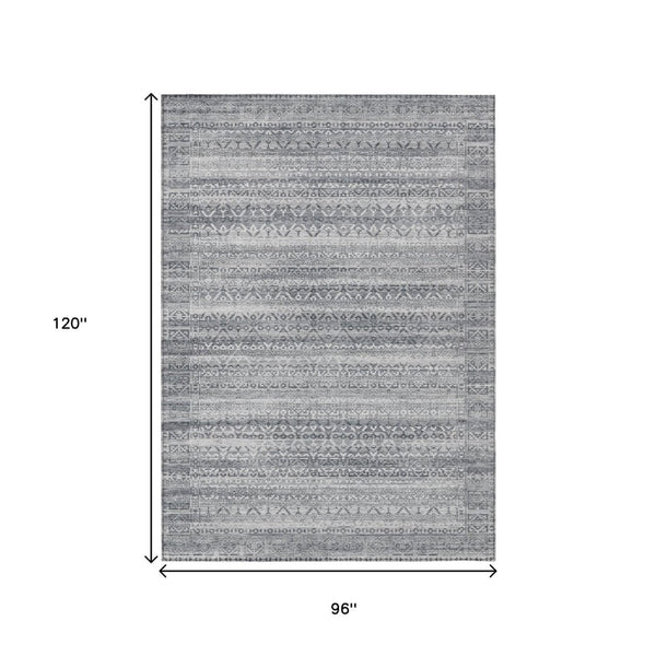 HomeRoots 5' Gray and Silver Striped Indoor Outdoor Area Rug - Stylish, Washable, and Stain-Resistant Design 8' X 10' 631500