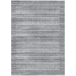 HomeRoots 5' Gray and Silver Striped Indoor Outdoor Area Rug - Stylish, Washable, and Stain-Resistant Design 8' X 10' 631500