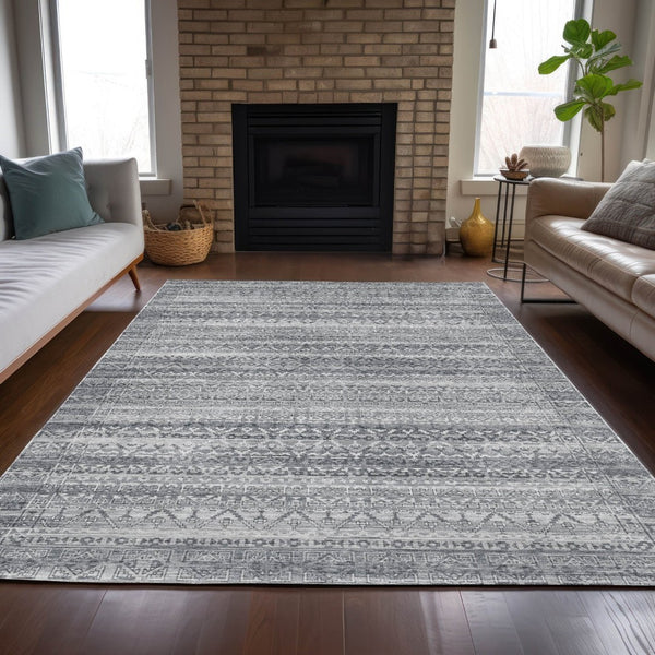 HomeRoots 5' Gray and Silver Striped Indoor Outdoor Area Rug - Stylish, Washable, and Stain-Resistant Design 8' X 10' 631500
