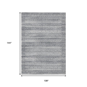 HomeRoots 5' Gray and Silver Striped Indoor Outdoor Area Rug - Stylish, Washable, and Stain-Resistant Design 9' X 12' 631501