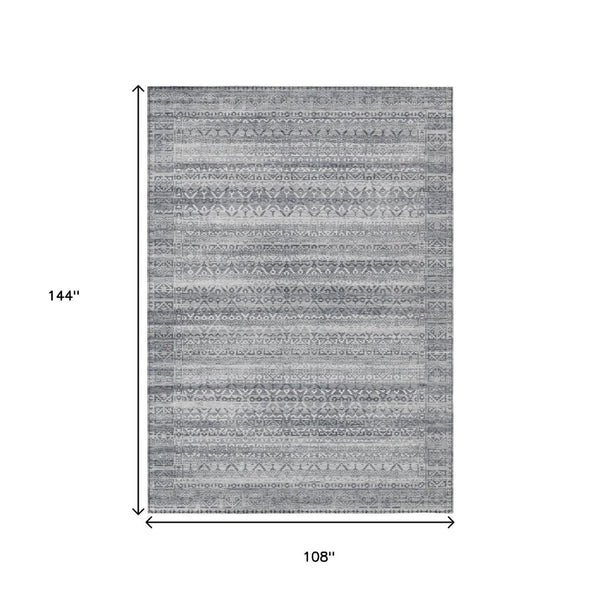 HomeRoots 5' Gray and Silver Striped Indoor Outdoor Area Rug - Stylish, Washable, and Stain-Resistant Design 9' X 12' 631501