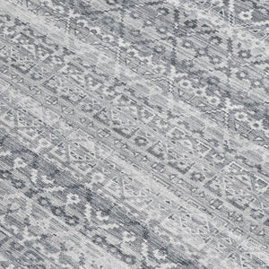 HomeRoots 5' Gray and Silver Striped Indoor Outdoor Area Rug - Stylish, Washable, and Stain-Resistant Design 9' X 12' 631501