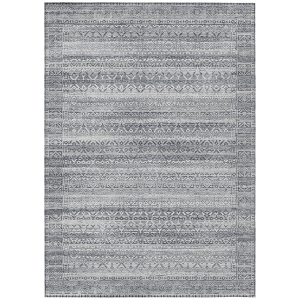 HomeRoots 5' Gray and Silver Striped Indoor Outdoor Area Rug - Stylish, Washable, and Stain-Resistant Design 9' X 12' 631501