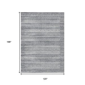 HomeRoots 5' Gray and Silver Striped Indoor Outdoor Area Rug - Stylish, Washable, and Stain-Resistant Design 10' X 14' 631502