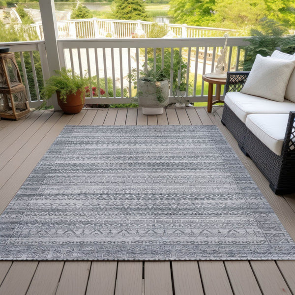 HomeRoots 5' Gray and Silver Striped Indoor Outdoor Area Rug - Stylish, Washable, and Stain-Resistant Design 10' X 14' 631502
