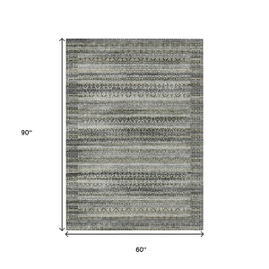 HomeRoots 5' Durable Pewter and Charcoal Striped Area Rug - Machine Washable for Indoor and Outdoor Use 5' X 8' 631504