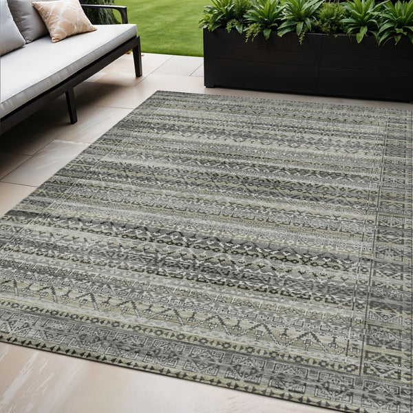 HomeRoots 5' Durable Pewter and Charcoal Striped Area Rug - Machine Washable for Indoor and Outdoor Use 5' X 8' 631504