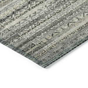 HomeRoots 5' Durable Pewter and Charcoal Striped Area Rug - Machine Washable for Indoor and Outdoor Use 5' X 8' 631504