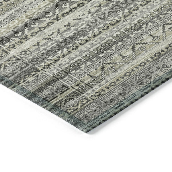 HomeRoots 5' Durable Pewter and Charcoal Striped Area Rug - Machine Washable for Indoor and Outdoor Use 5' X 8' 631504