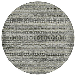 HomeRoots 5' Durable Pewter and Charcoal Striped Area Rug - Machine Washable for Indoor and Outdoor Use 8' Round 631505