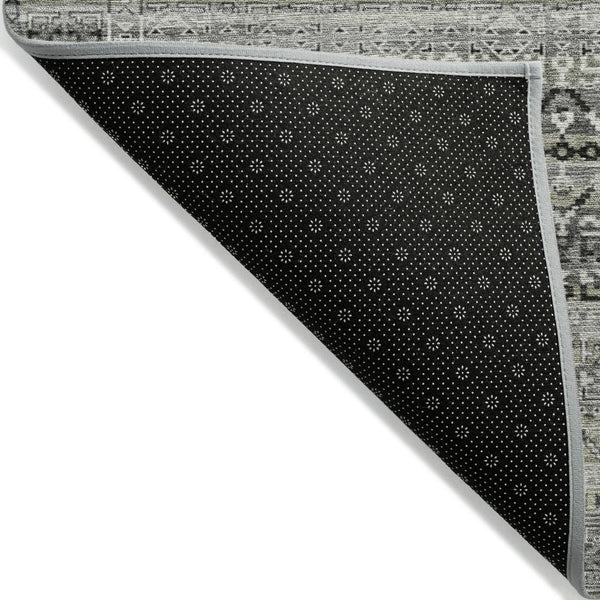HomeRoots 5' Durable Pewter and Charcoal Striped Area Rug - Machine Washable for Indoor and Outdoor Use 8' Round 631505